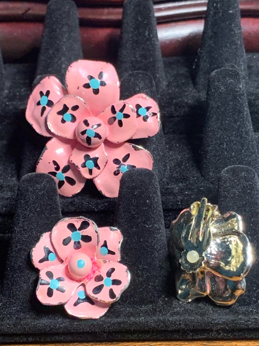 Pink Floral Enamel Clip-On Earrings